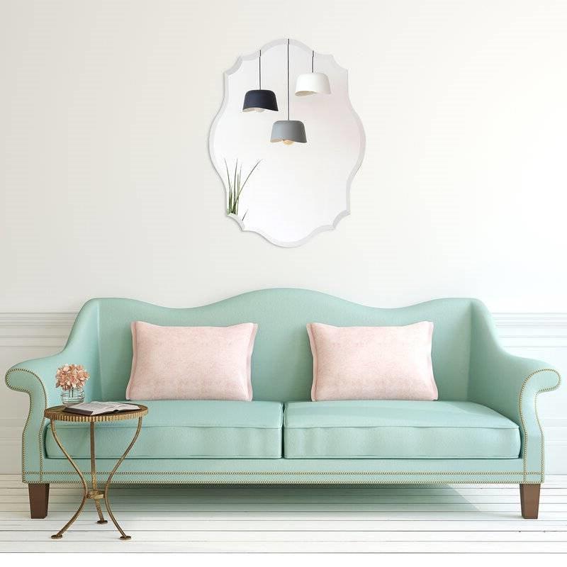 Modern Frameless 32 x 24 inch Scalloped Beveled Accent Bathroom Mirror - PRHOMZ