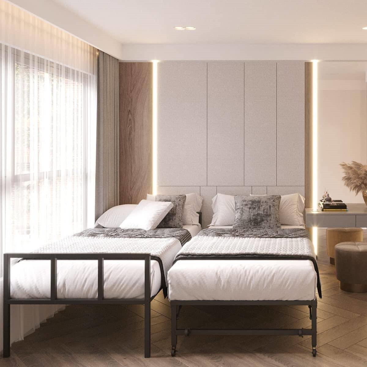 Twin Heavy Duty Black Metal Daybed Frame with Roll-Out Pop-Up Trundle Bed Frame-1