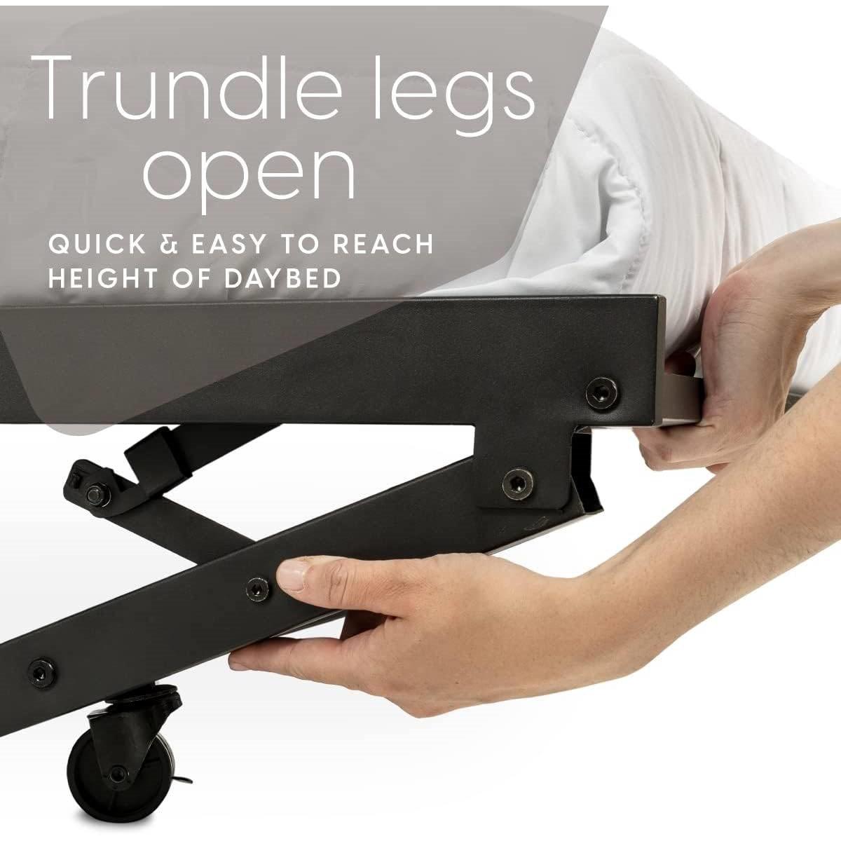 Twin Heavy Duty Black Metal Daybed Frame with Roll-Out Pop-Up Trundle Bed Frame-4