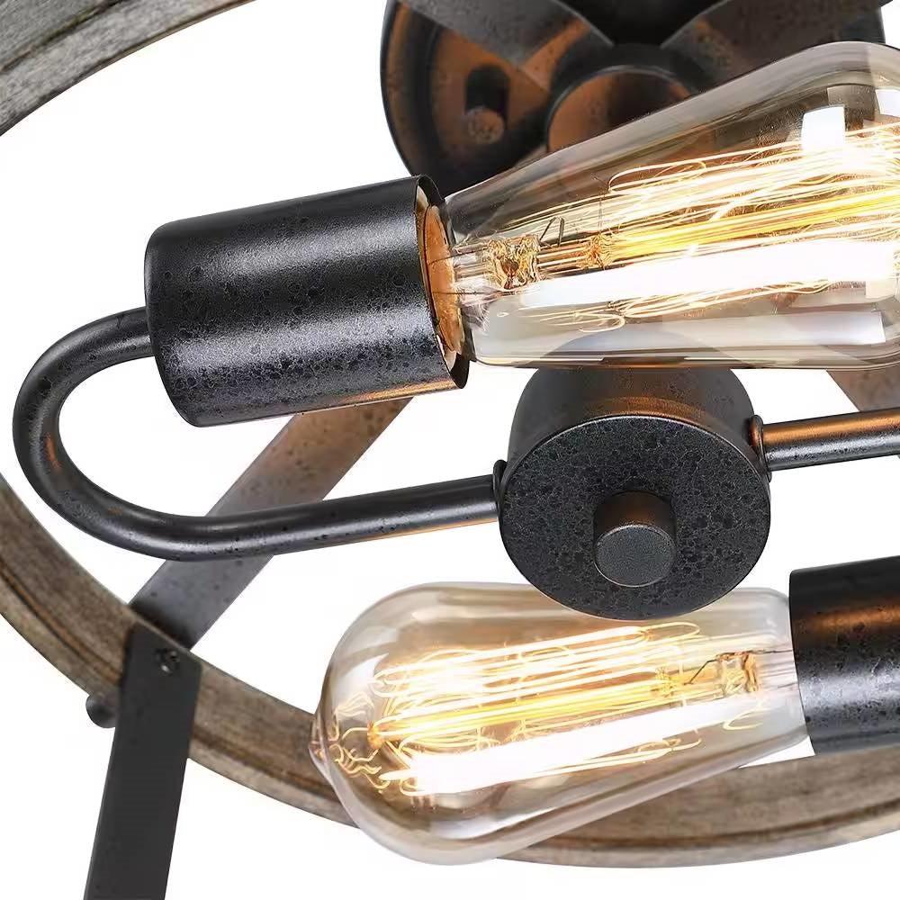 Round 13-inch Metal Wood Farmhouse 2-Light Ceiling Lamp - Semi-Flush Mount - PRHOMZ