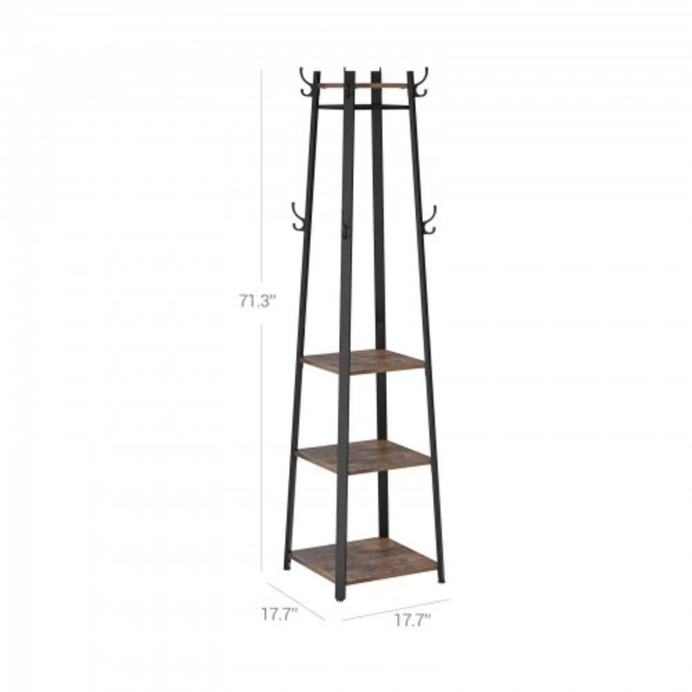 Modern Industrial Metal Frame Wood Shelf Coat Rack with 3-Shelves - PRHOMZ