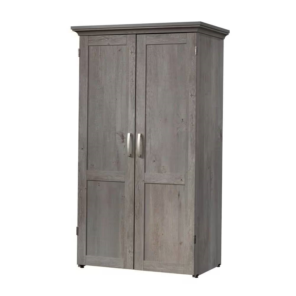 Armoire with Drop Leaf Laptop Desk Craft Table in Grey Oak Finish - Made in USA-1