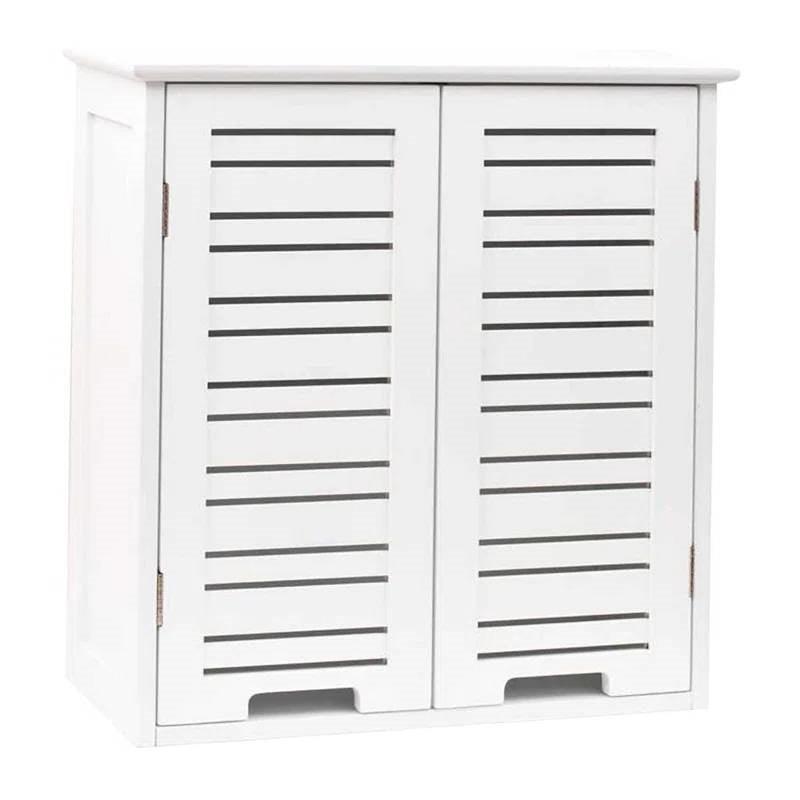 Wall-Mount Bathroom Storage Cabinet with Louver Doors in White Wood Finish - PRHOMZ