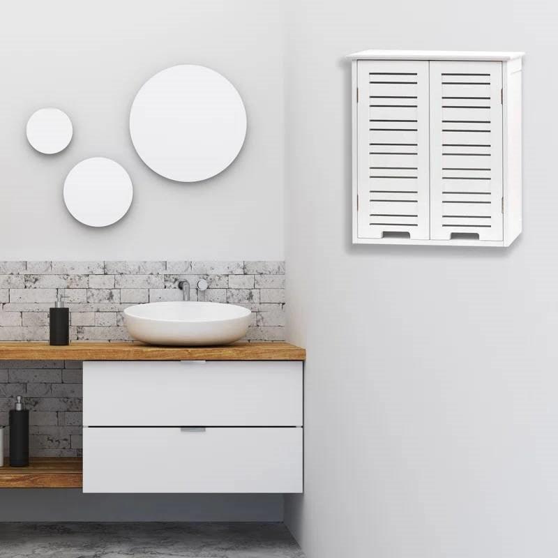 Wall-Mount Bathroom Storage Cabinet with Louver Doors in White Wood Finish - PRHOMZ