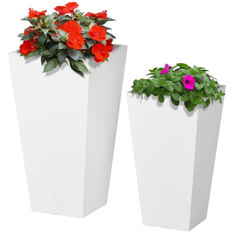 Set of 2 Modern Lightweight Outdoor Patio Flower Pot Planter Box in White - PRHOMZ