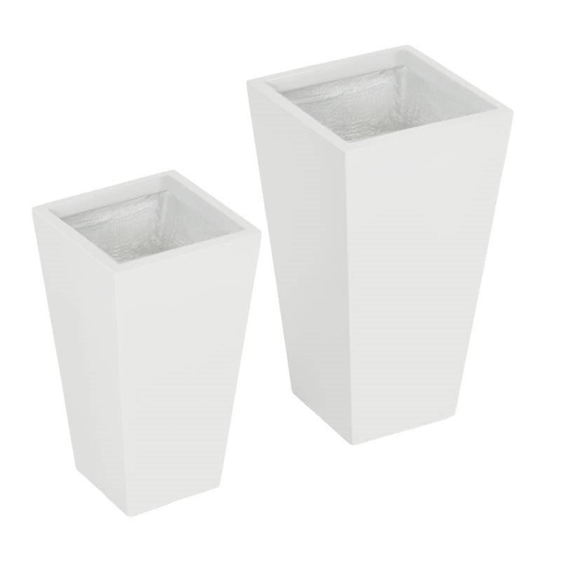 Set of 2 Modern Lightweight Outdoor Patio Flower Pot Planter Box in White - PRHOMZ
