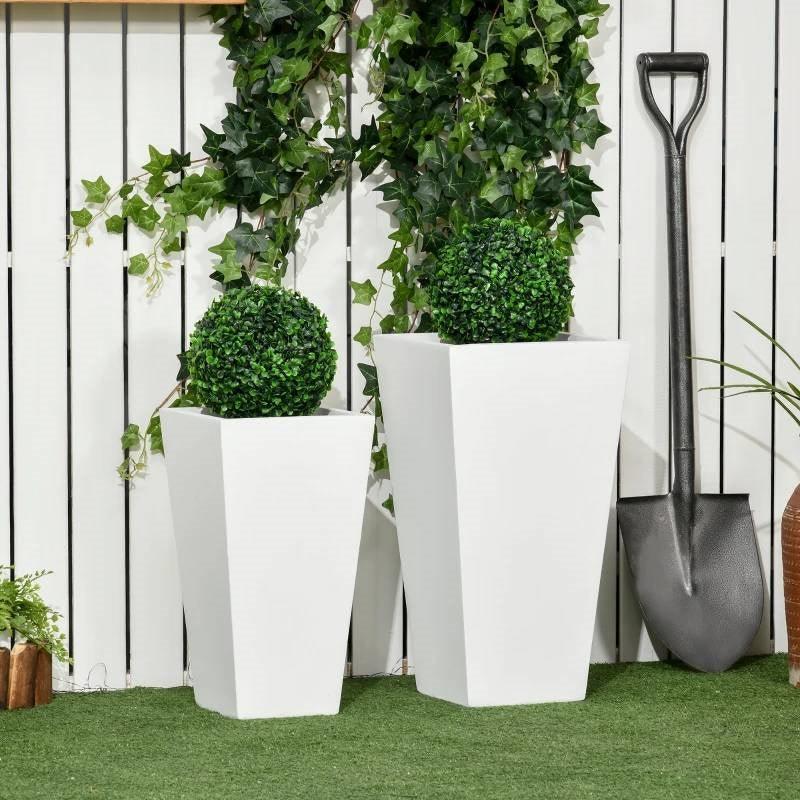 Set of 2 Modern Lightweight Outdoor Patio Flower Pot Planter Box in White - PRHOMZ