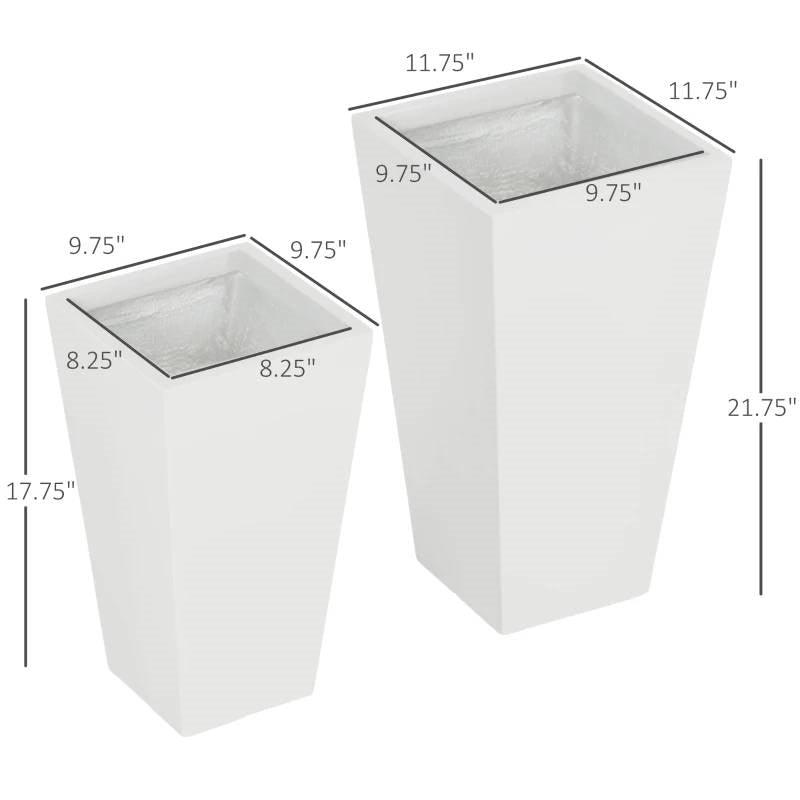 Set of 2 Modern Lightweight Outdoor Patio Flower Pot Planter Box in White - PRHOMZ