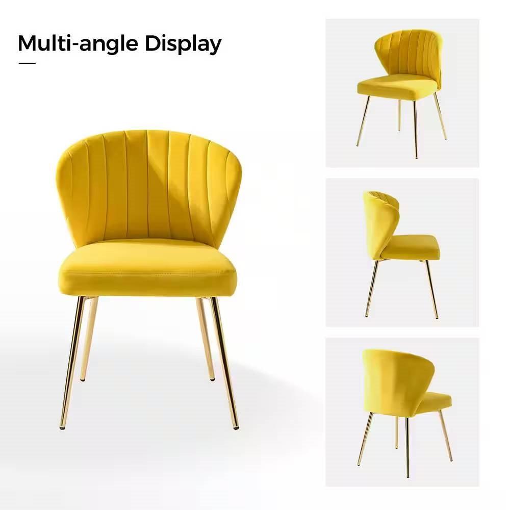 Mustard Yellow Velvet Upholstered Wingback Accent Side Chair w/ Gold Metal Legs - PRHOMZ