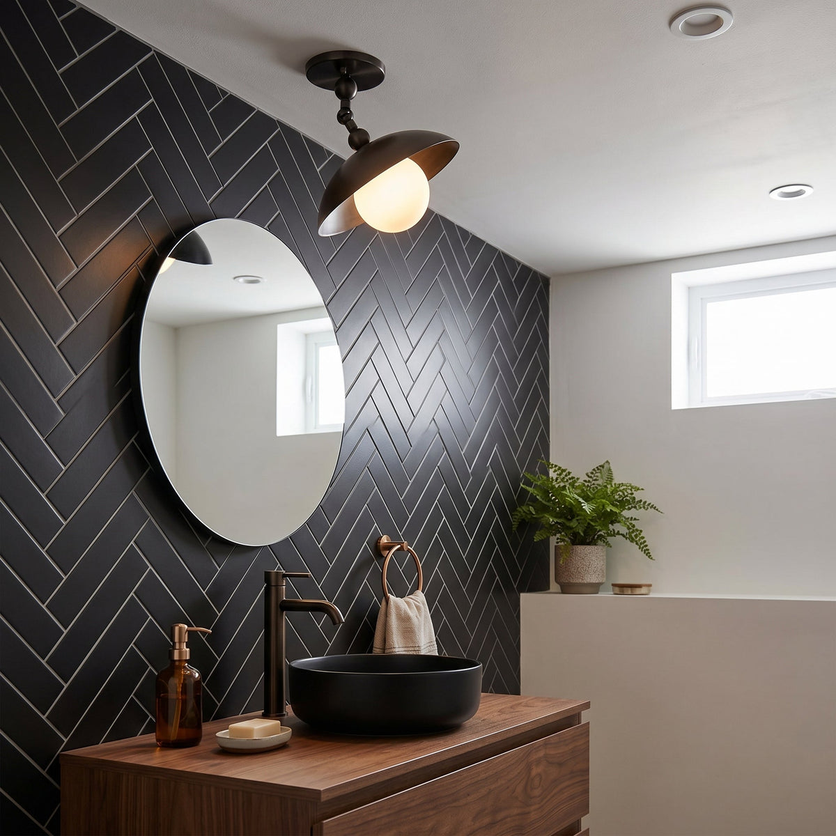 Brass Dome Semi-Flush Ceiling Lamp with Alabaster Shade | Mid-Century Light