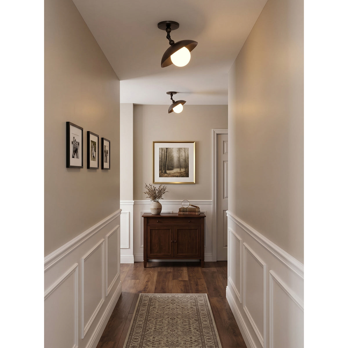 Brass Dome Semi-Flush Ceiling Lamp with Alabaster Shade | Mid-Century Light