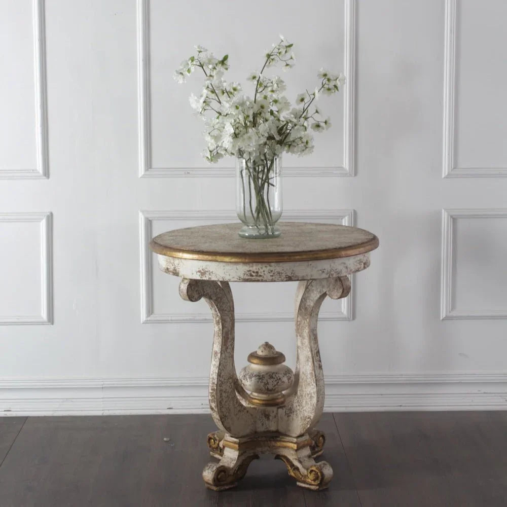 Mediterranean Wooden Round Accent Table