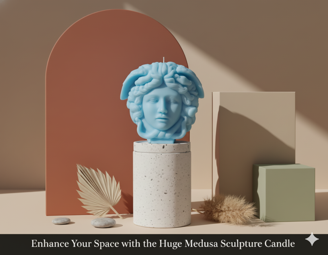 Medusa Sculpture Candle – Hand-Poured Soy Wax | 8” Greek Mythology Art