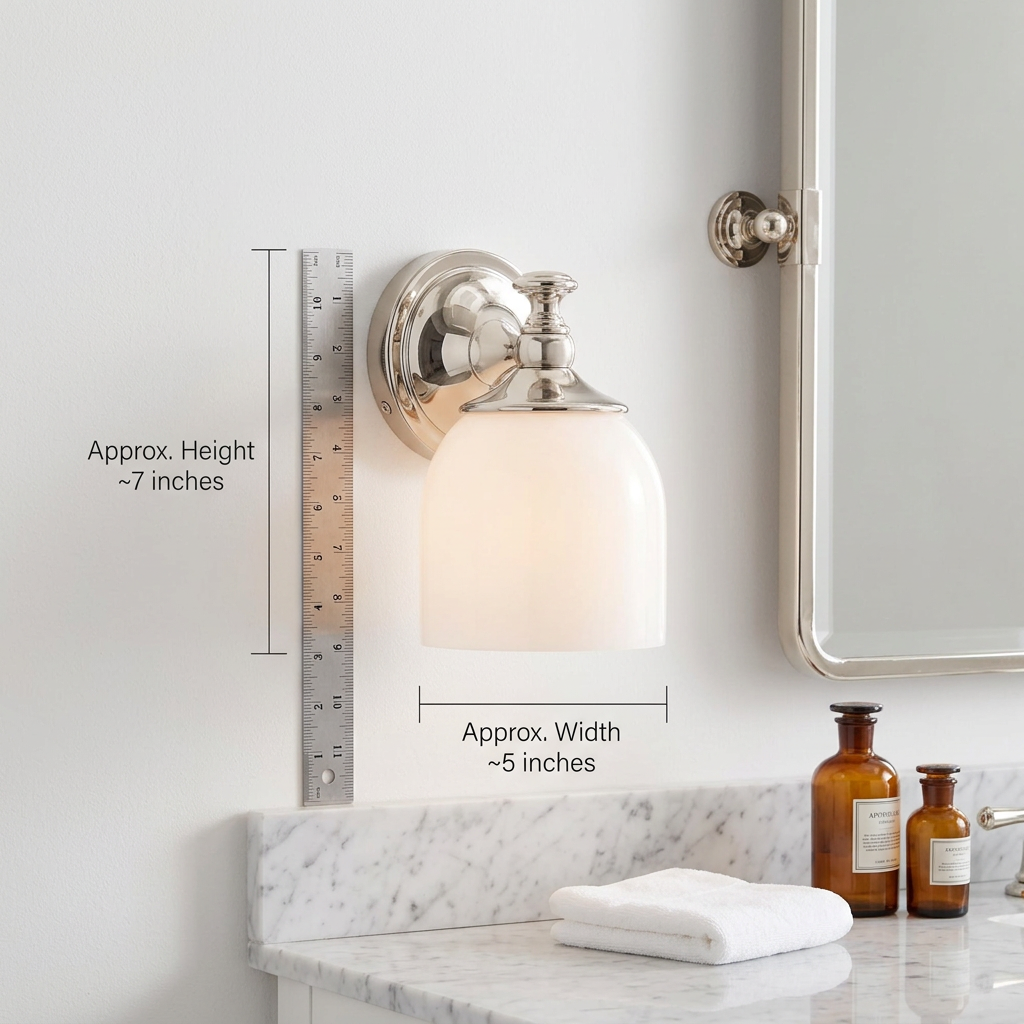 Vanity Glow Series | Brass Short Arm Wall Sconce with Milk Glass Dome for Bathroom