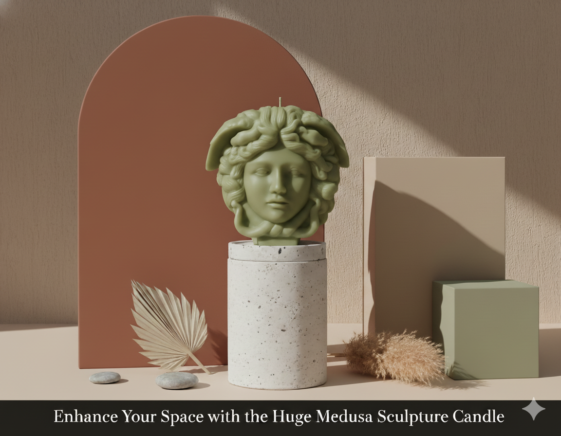 Medusa Sculpture Candle – Hand-Poured Soy Wax | 8” Greek Mythology Art