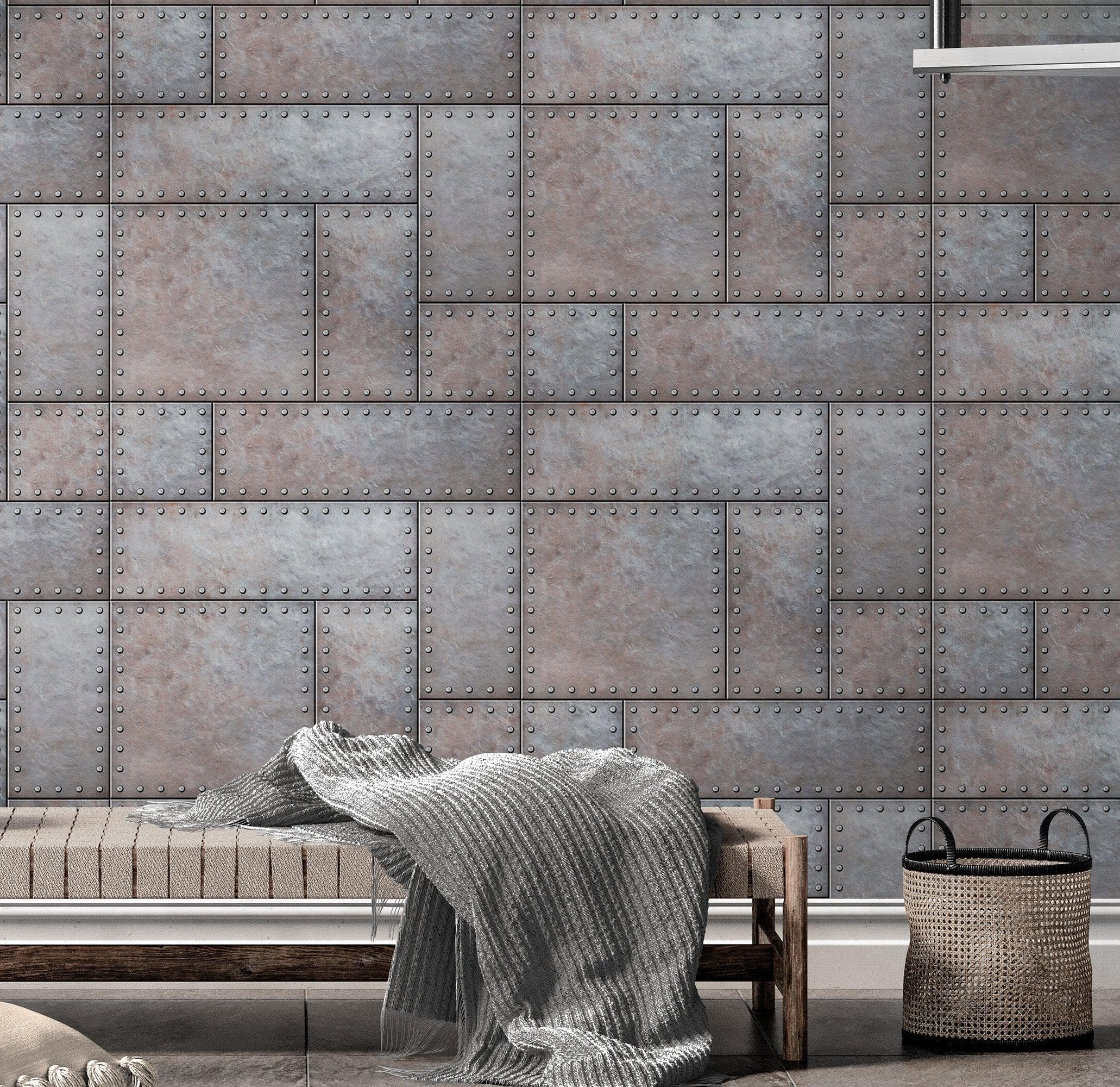 Modern Urban Wallpaper Decor. Metal Steel 3D Wall Mural. #6740
