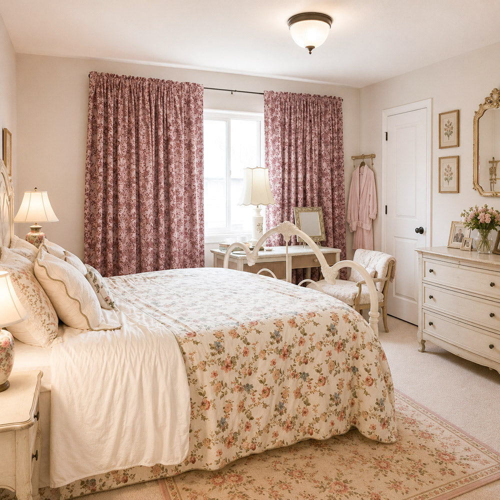 Minnie Rustic Style Subtle Floral Cotton Curtains