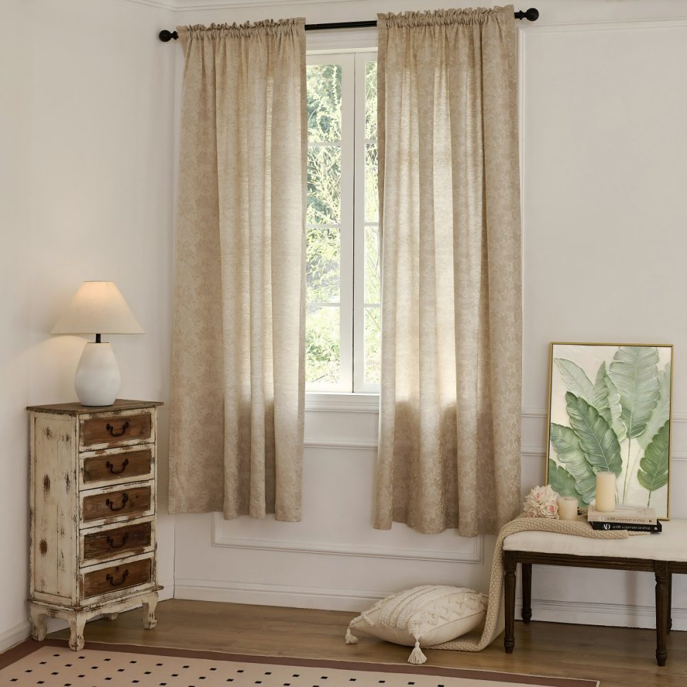 Minnie Rustic Style Subtle Floral Cotton Curtains