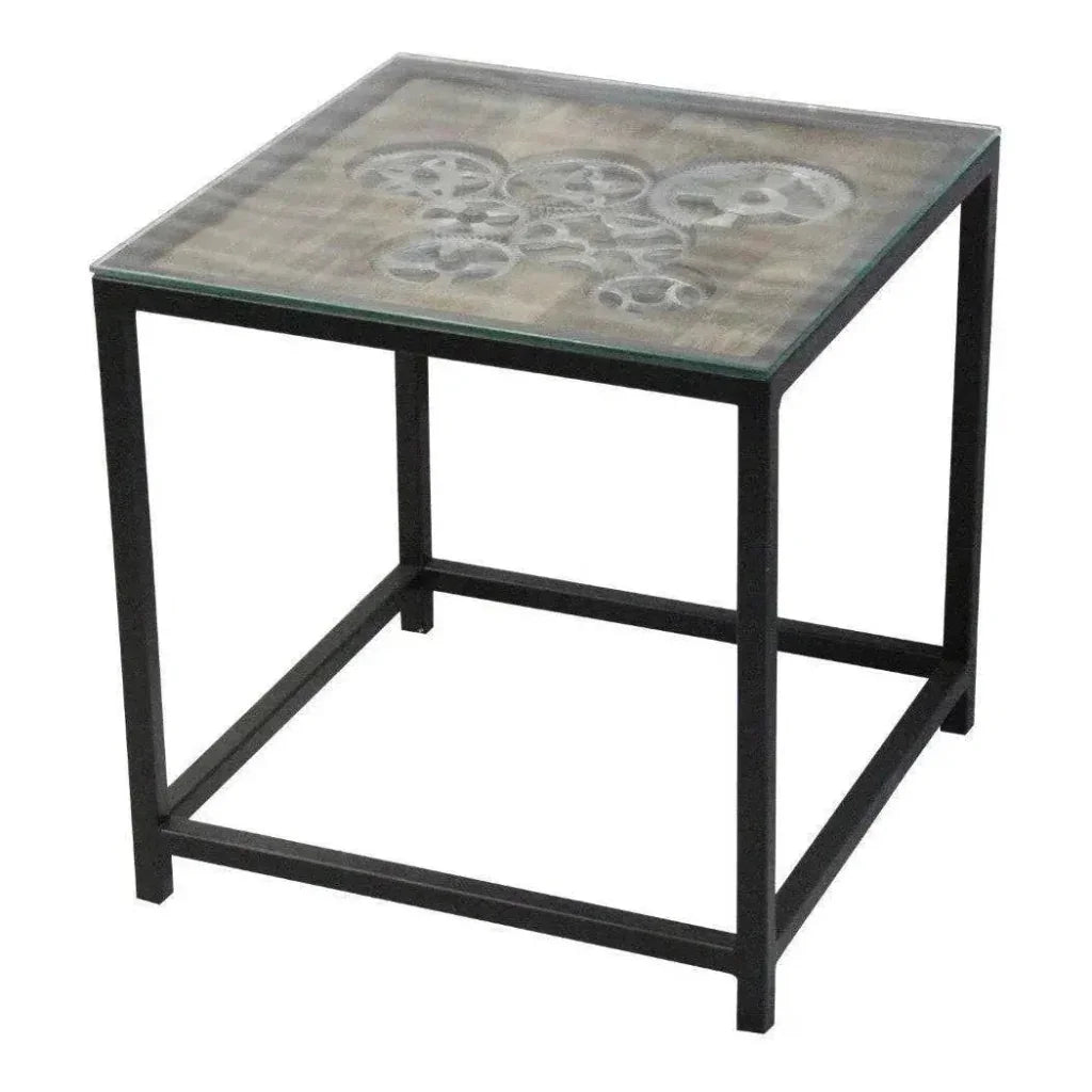 Mirrien Gears Glass Top Side Table