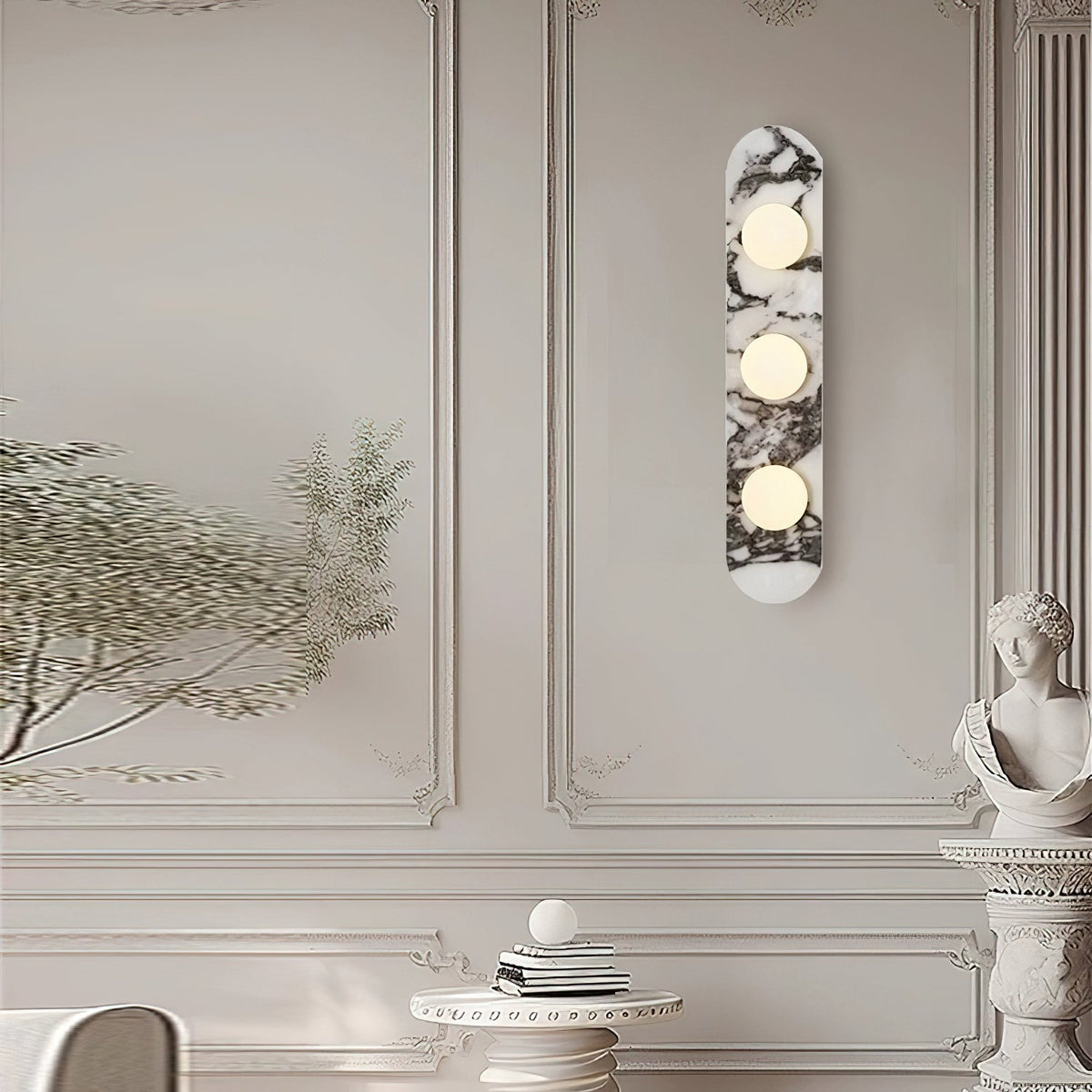 Marmo Series | Italian Marble Wall Sconce with Opaline Glass Globe for Bedside