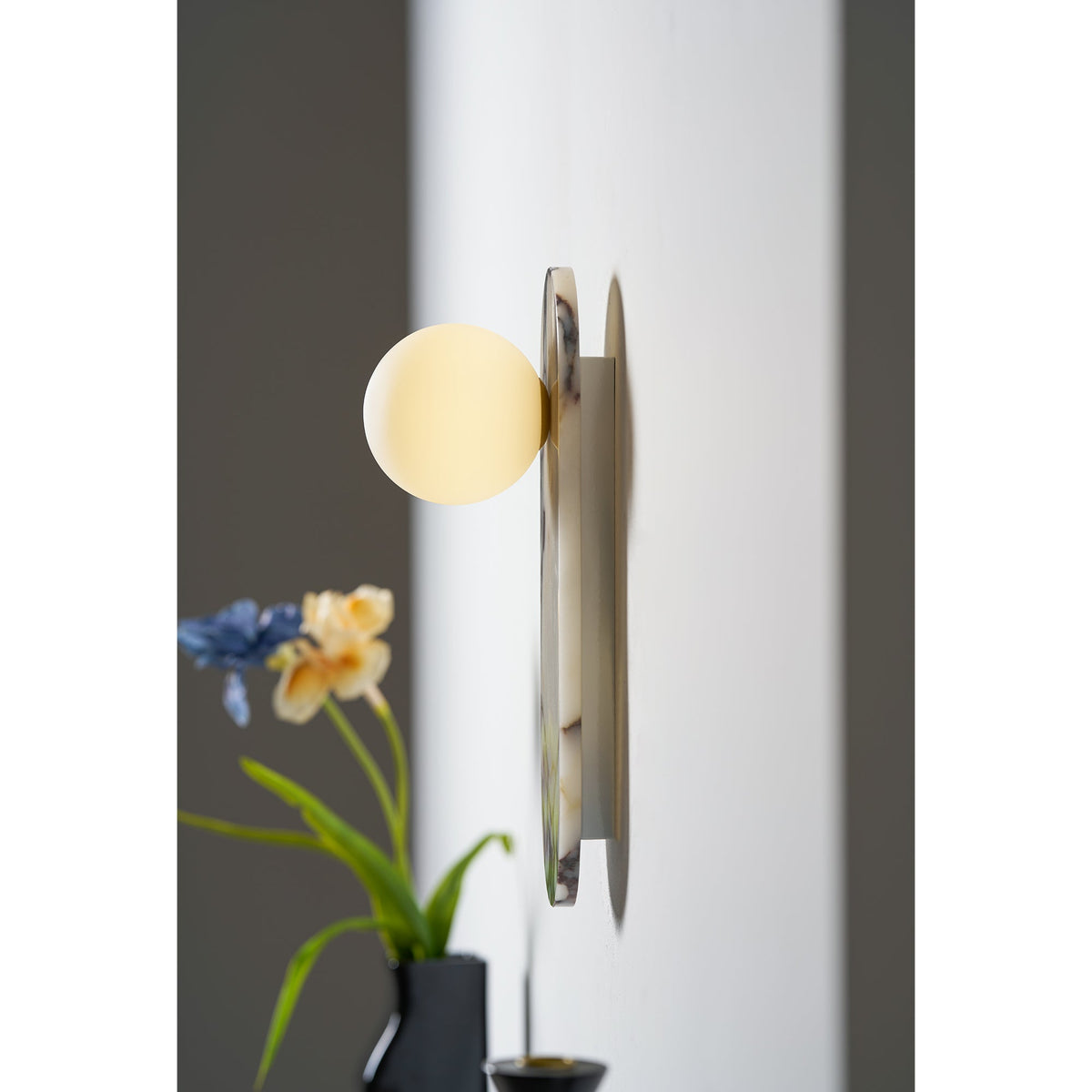 Marmo Series | Italian Marble Wall Sconce with Opaline Glass Globe for Bedside