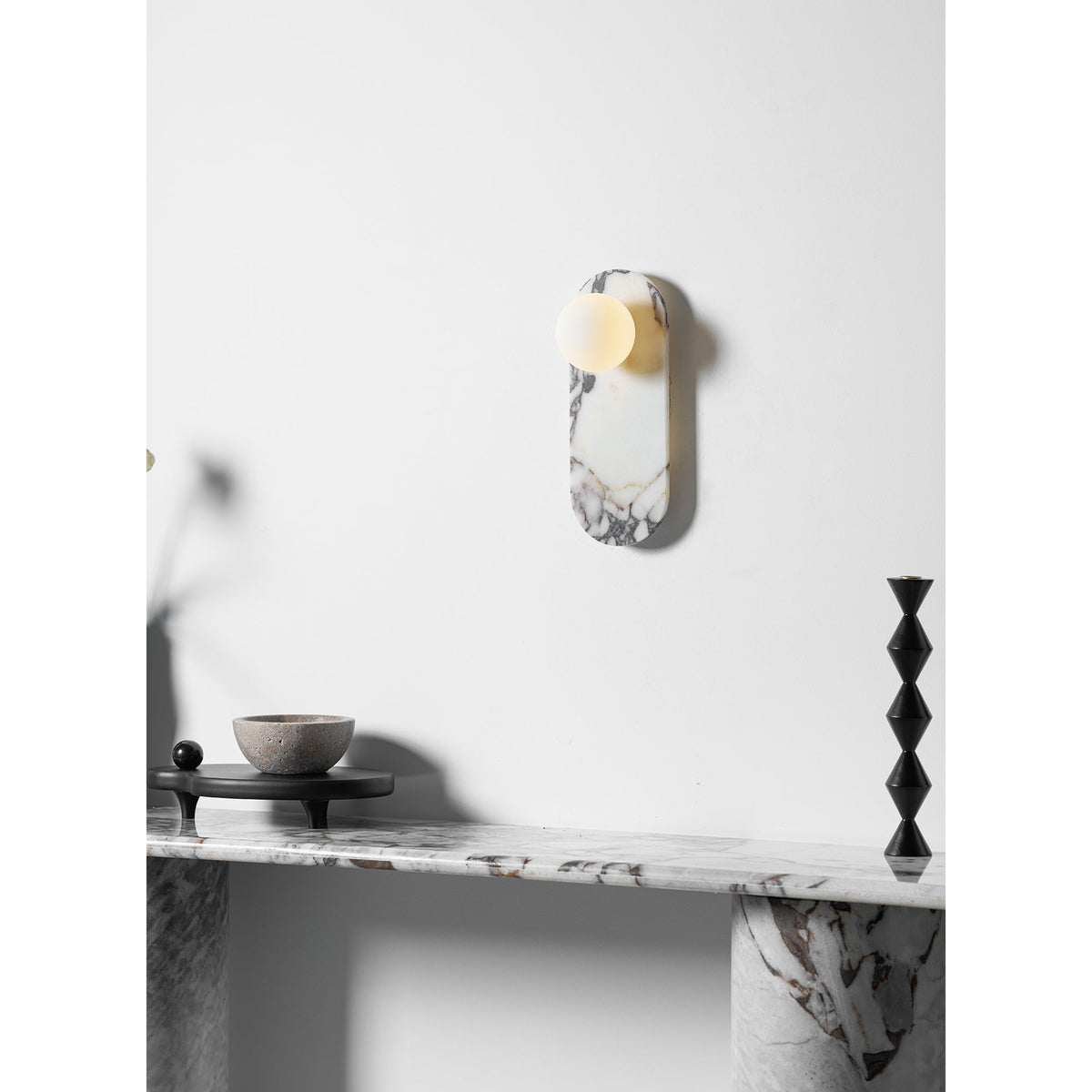 Marmo Series | Italian Marble Wall Sconce with Opaline Glass Globe for Bedside