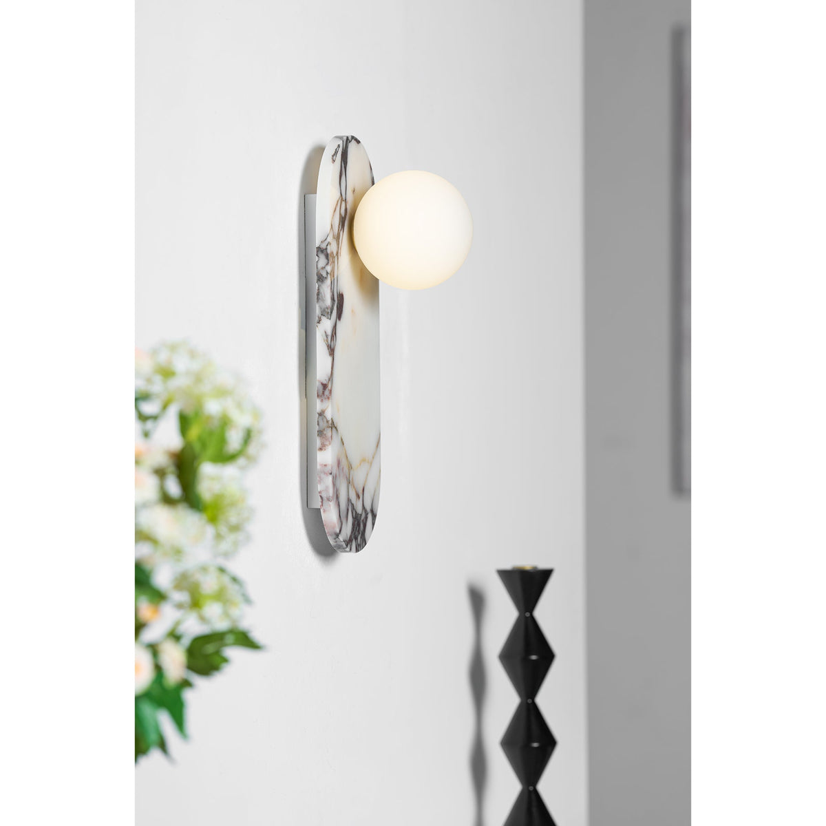 Marmo Series | Italian Marble Wall Sconce with Opaline Glass Globe for Bedside