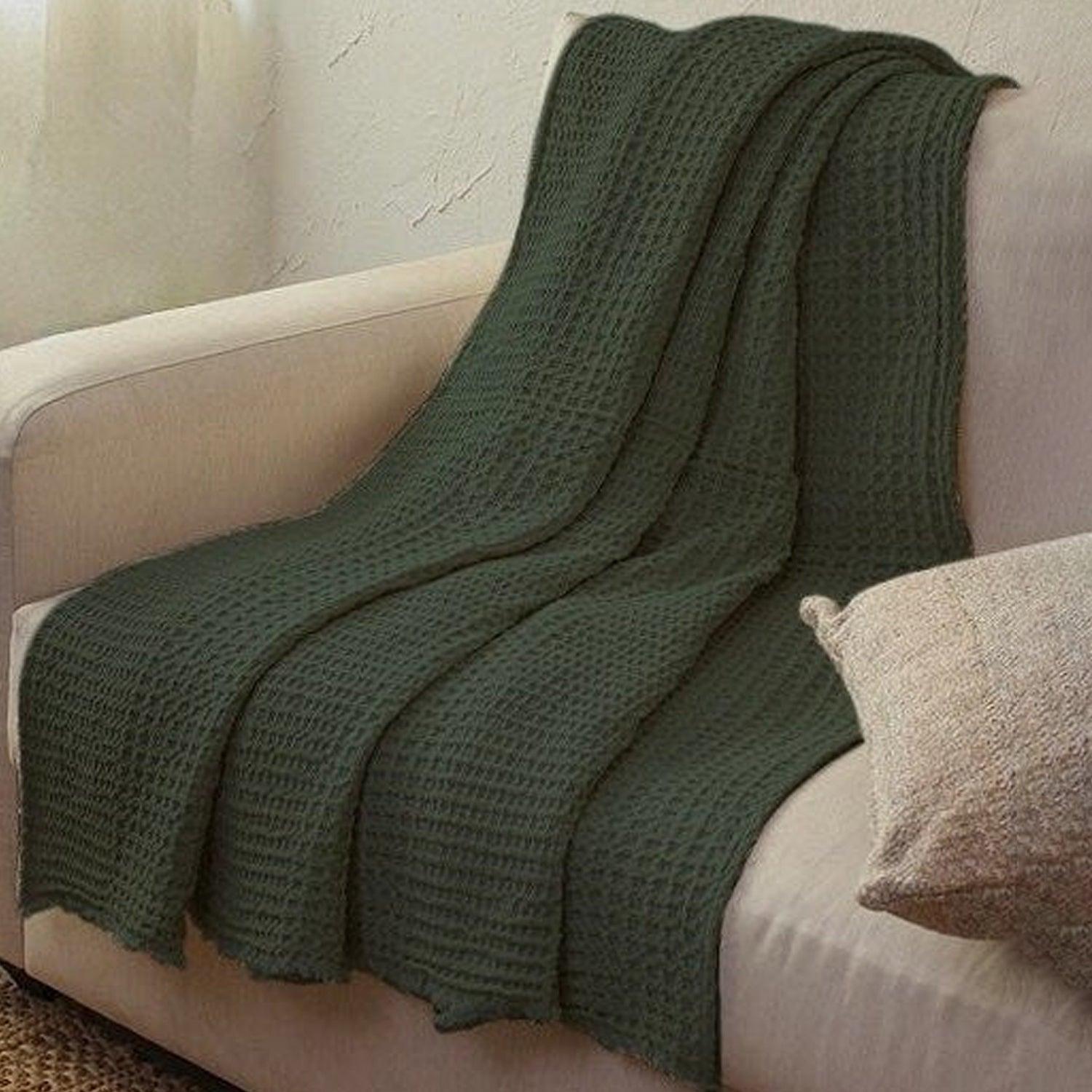 Pure Linen - Waffle Weave Throw Blanket - PRHOMZ