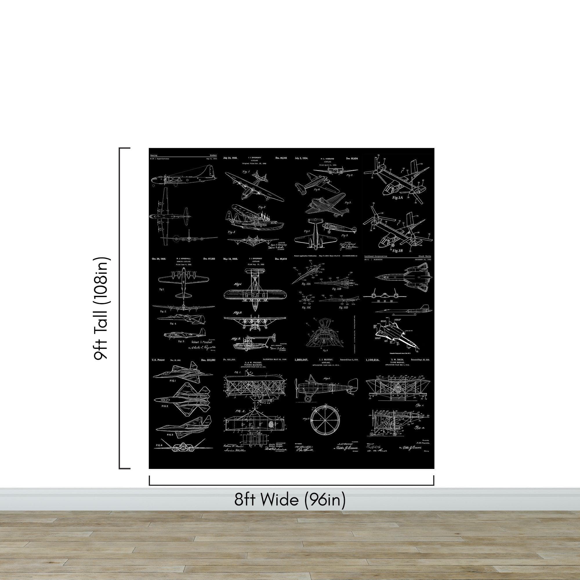 Aviation Wallpaper Mural. Featuring Military Jet and Airplane Patent Designs. #6732