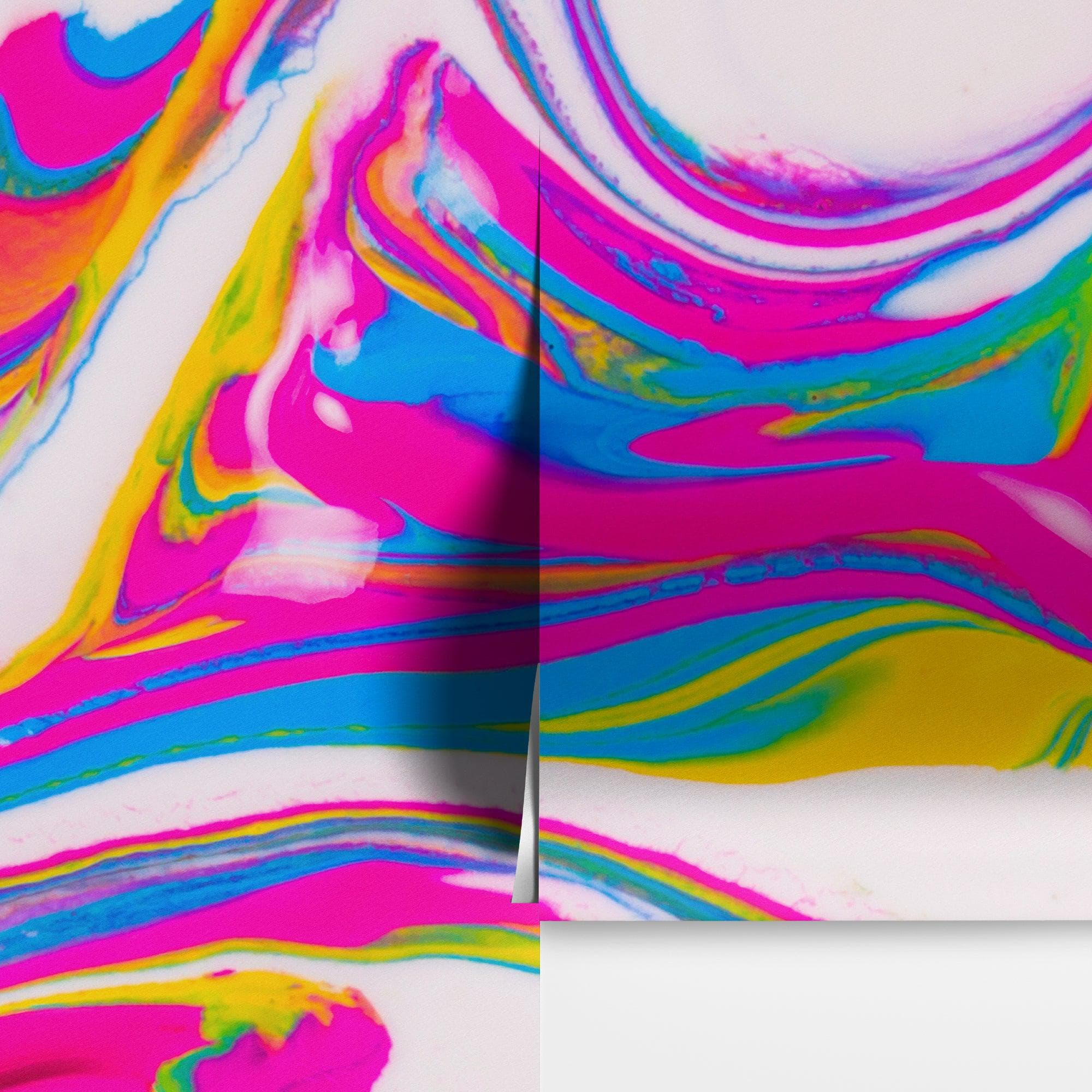 Vibrant Neon Ink Swirl Wallpaper. Abstract Pink, Yellow & Blue Colors. #6980
