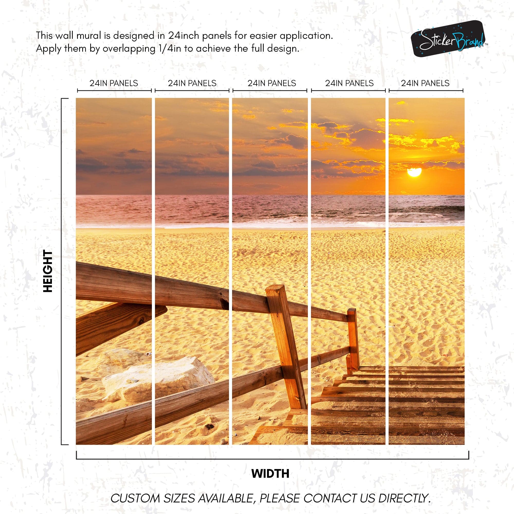 Yellow Sunset on Beach Wallpaper Mural. #6049