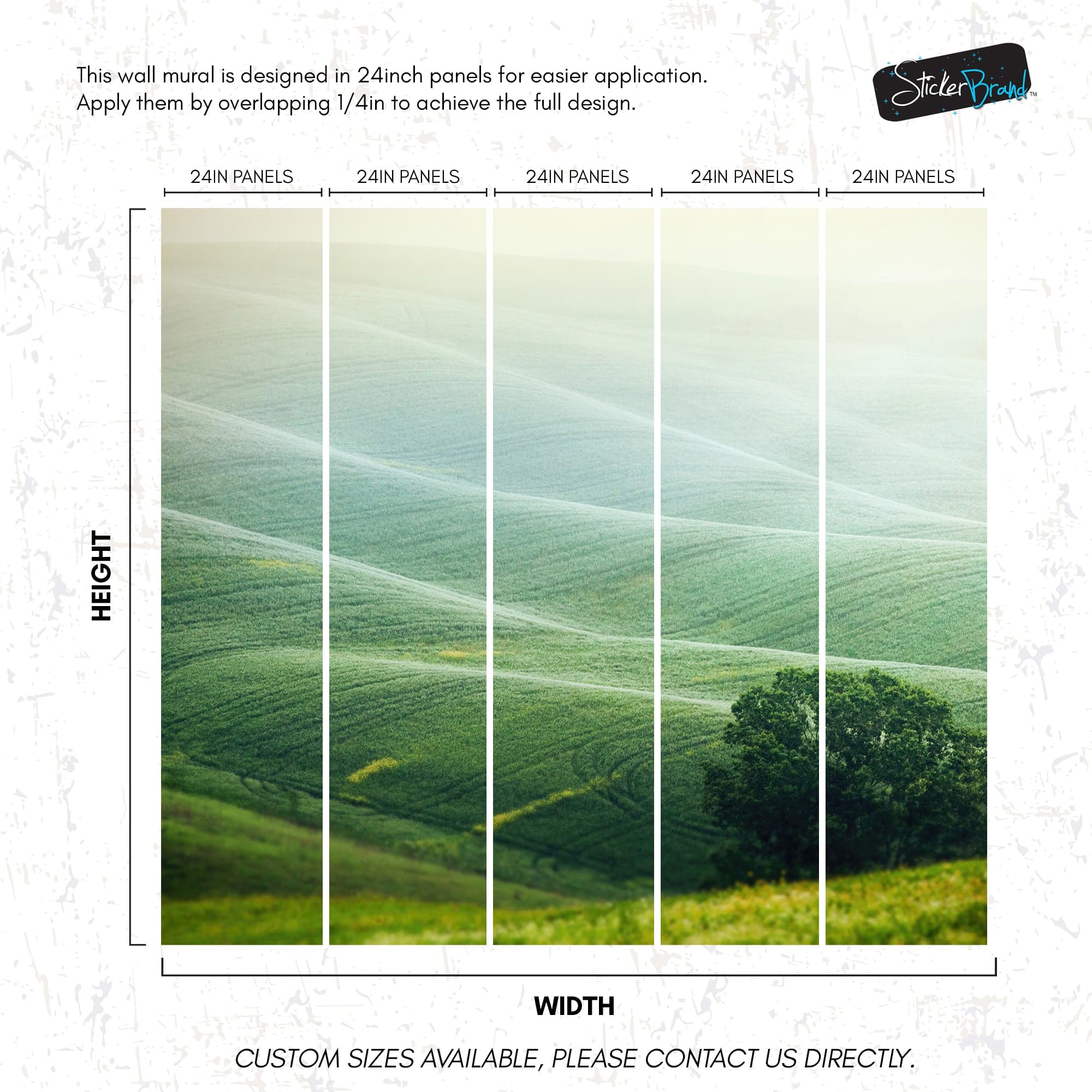 Tuscany Rolling Hills Meadow Wall Mural. Italian Countryside. #7053