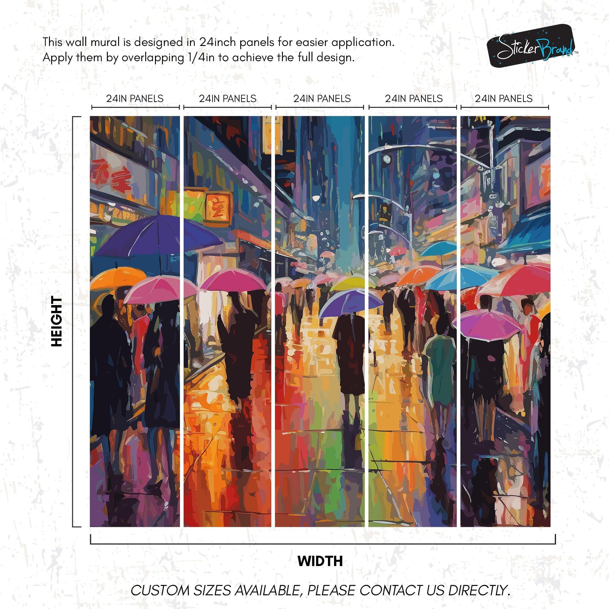 Raining Cityscape Wallpaper Mural - Abstract Color Mural. #6762