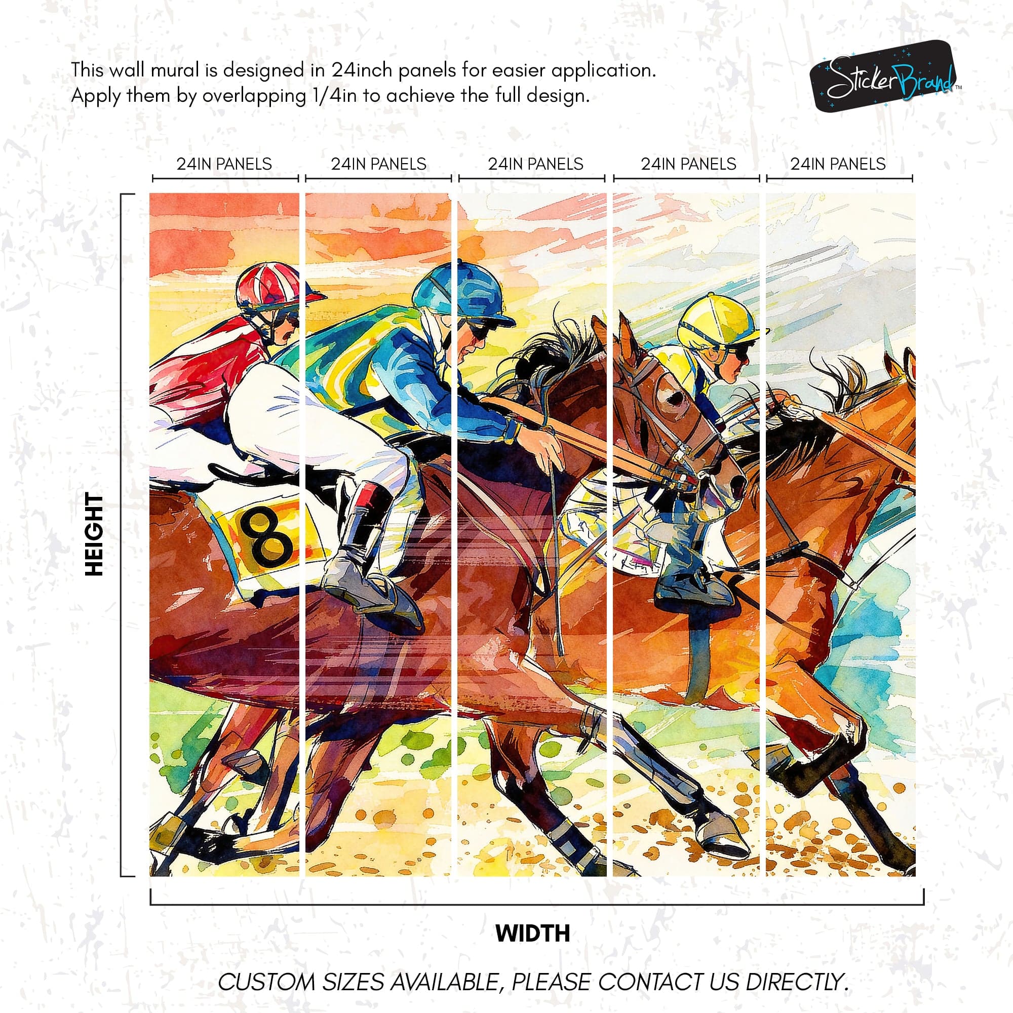 Jockey Equestrian Horse Racing Colorful Wall Mural. #7047