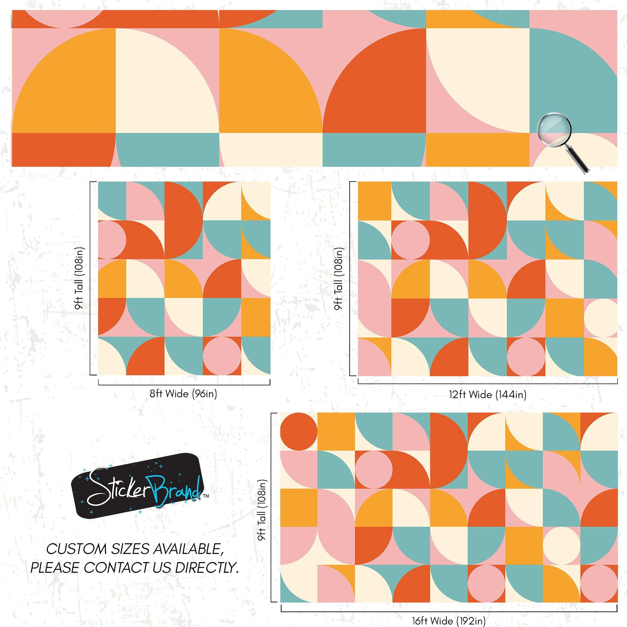 Geometric Shapes Contemporary Wall Mural. Pastel Color Orange, Pink, Blue, White. #7005