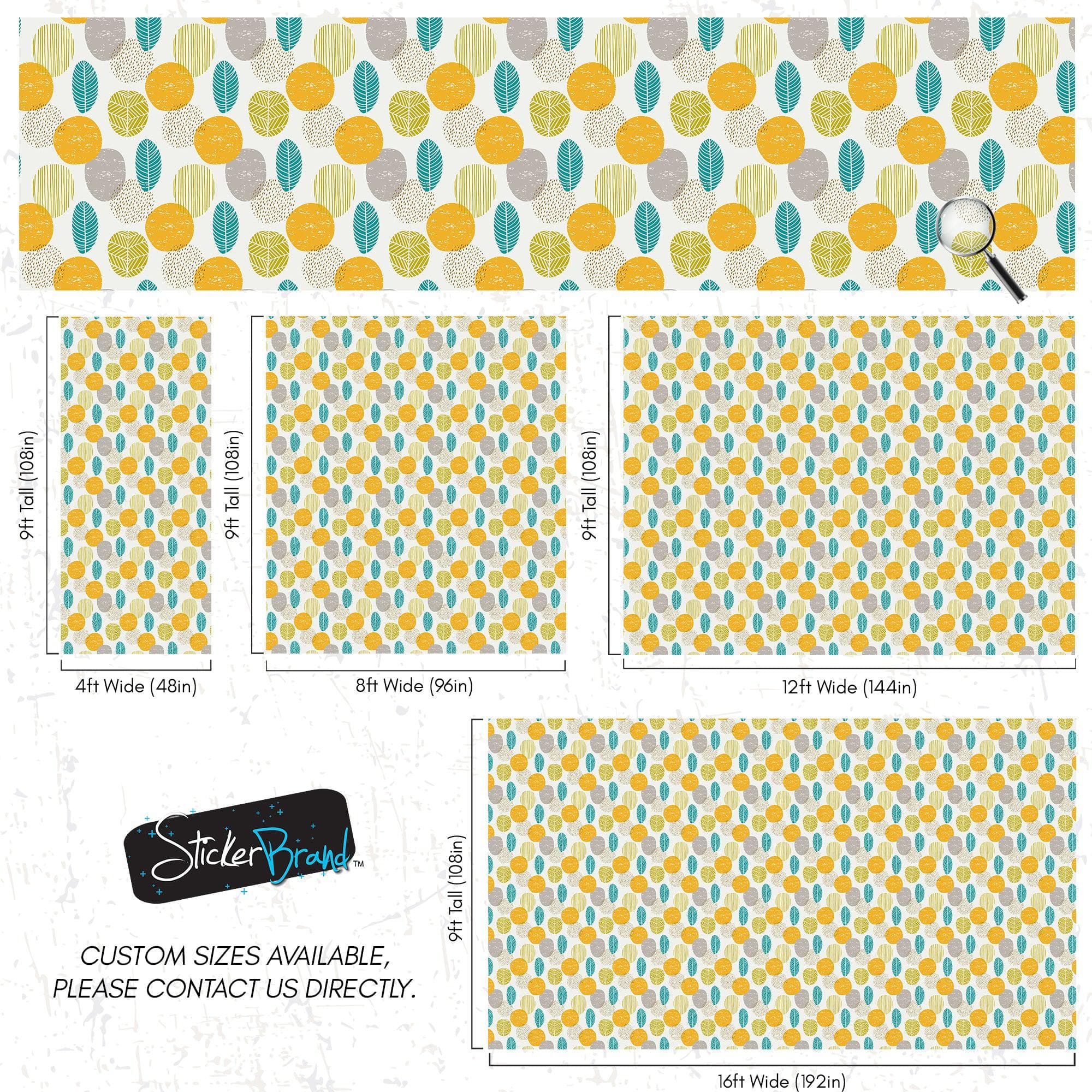 Autumn Leaves Wallpaper. Yellow, Grey, Teal Leaf Wall Mural. #6966