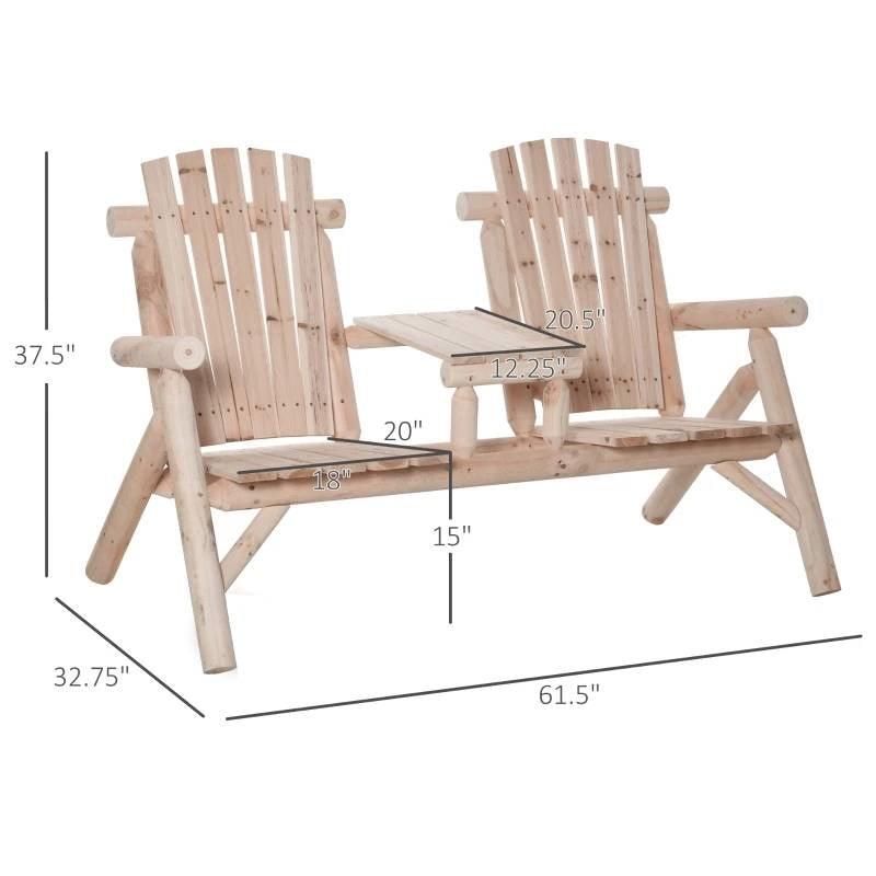 Adirondack Patio 2 Chair Lounger with Center Coffee Table Natural - PRHOMZ