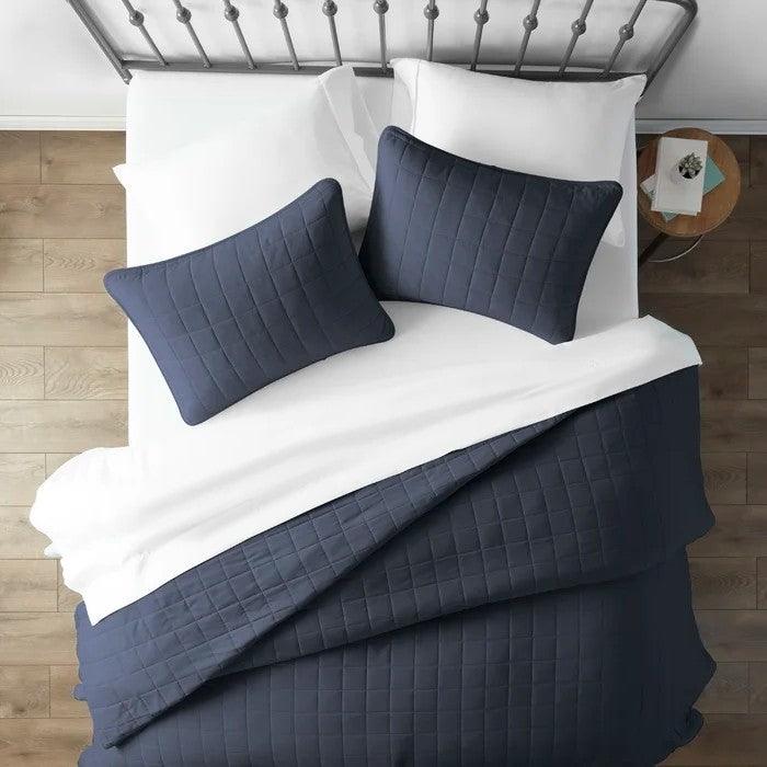 3 Piece Microfiber Farmhouse Coverlet Bedspread Set Navy, Full/Queen - PRHOMZ