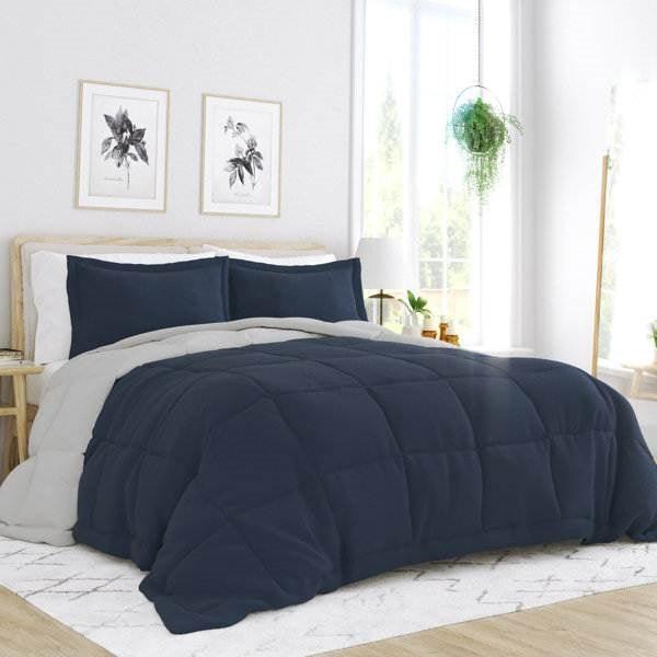 Twin/Twin XL 2-Piece Microfiber Reversible Comforter Set in Navy Blue/Grey - PRHOMZ
