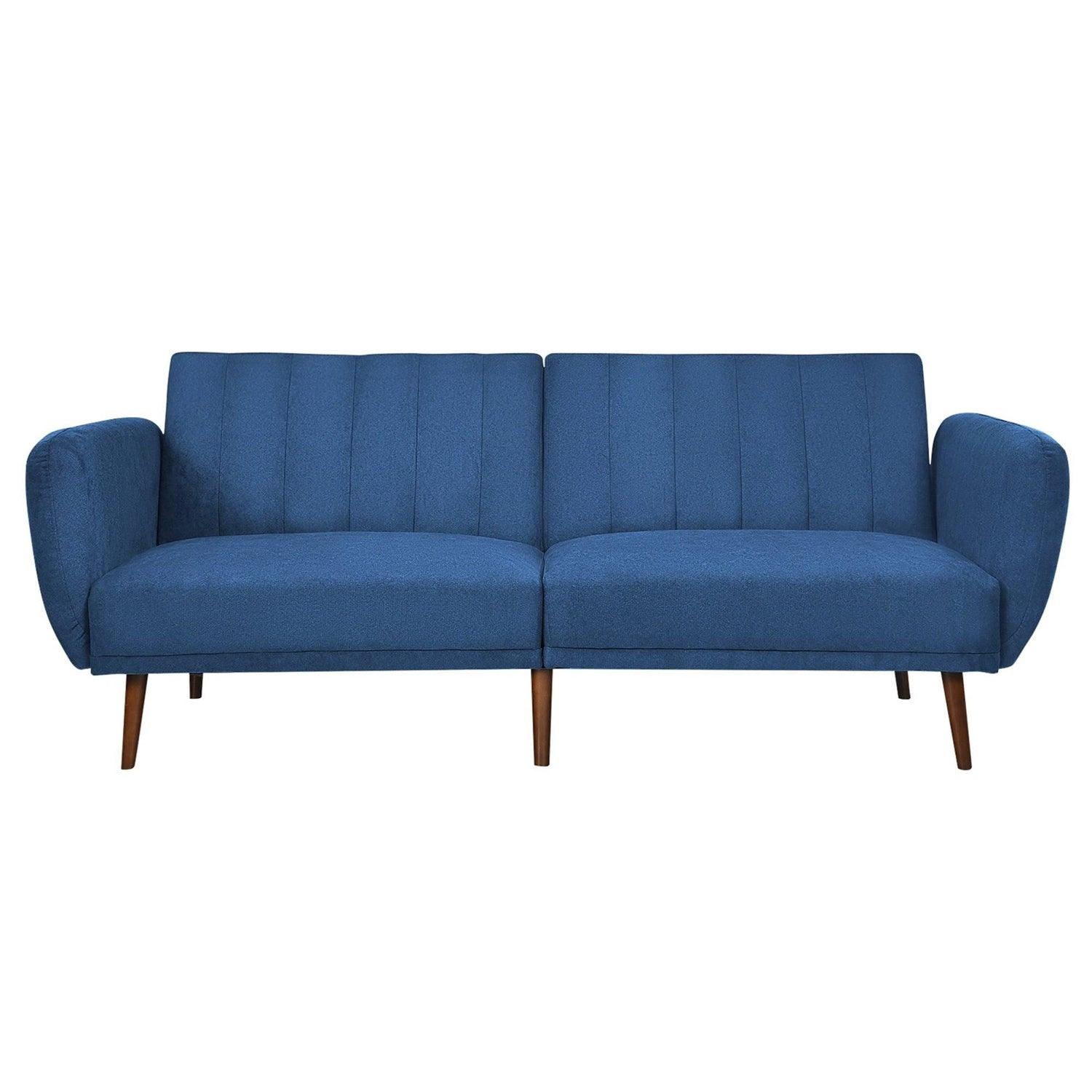 Modern Scandinavian Blue Linen Upholstered Sofa Bed with Wooden Legs - PRHOMZ
