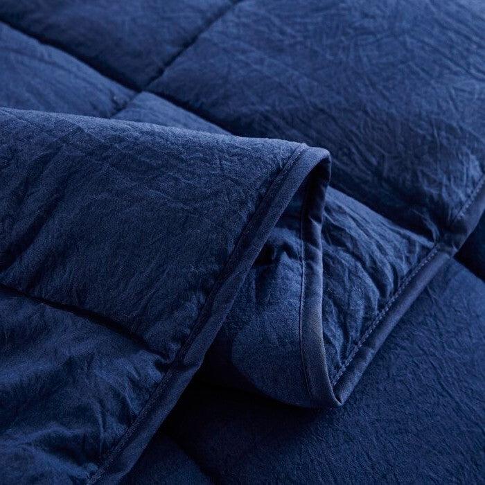 Queen Size Navy 3 Piece Microfiber Reversible Comforter Set - PRHOMZ