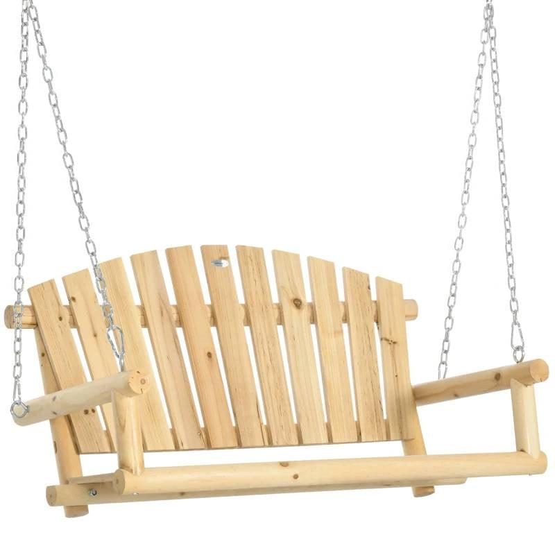 Natural Wooden 2-Seater Hanging Outdoor Porch Swing - PRHOMZ