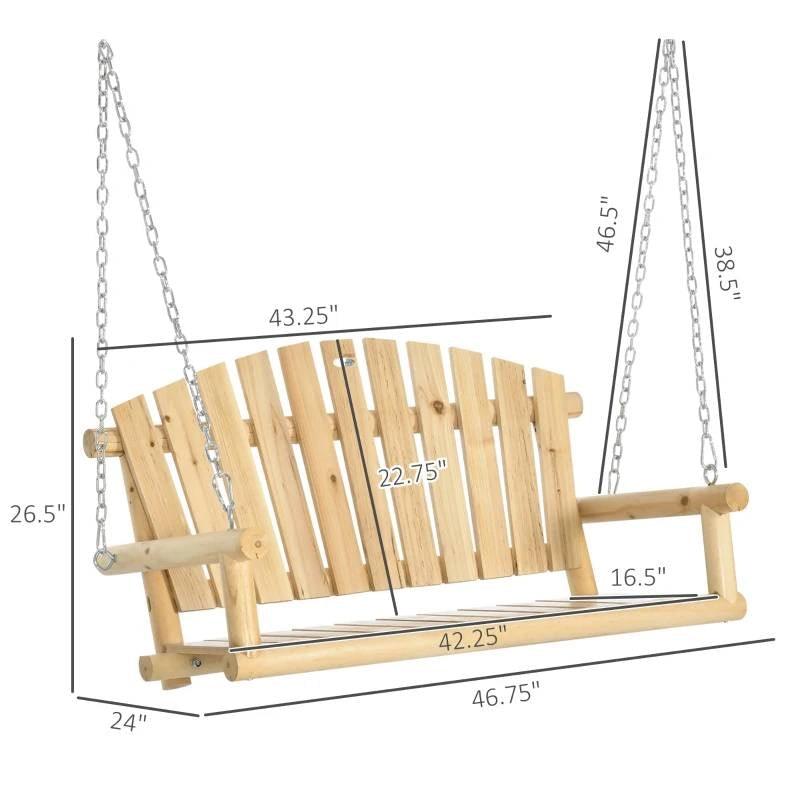Natural Wooden 2-Seater Hanging Outdoor Porch Swing - PRHOMZ