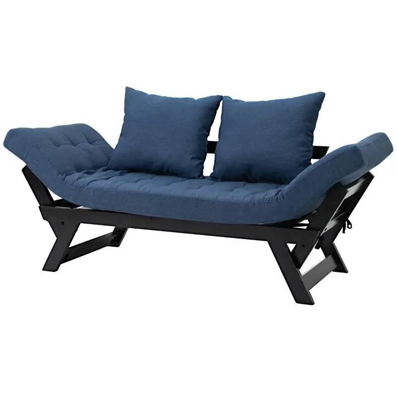 Navy/Black 3-in-1 Convertible Sofa Chaise Lounger Bed with 2 Pillows - PRHOMZ