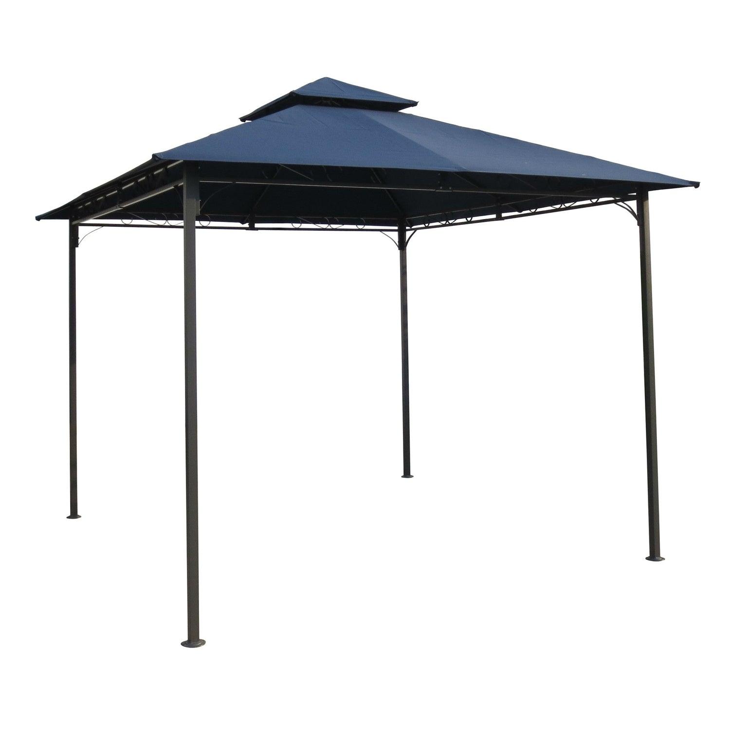 10Ft x 10Ft Outdoor Garden Gazebo with Iron Frame and Navy Blue Canopy - PRHOMZ
