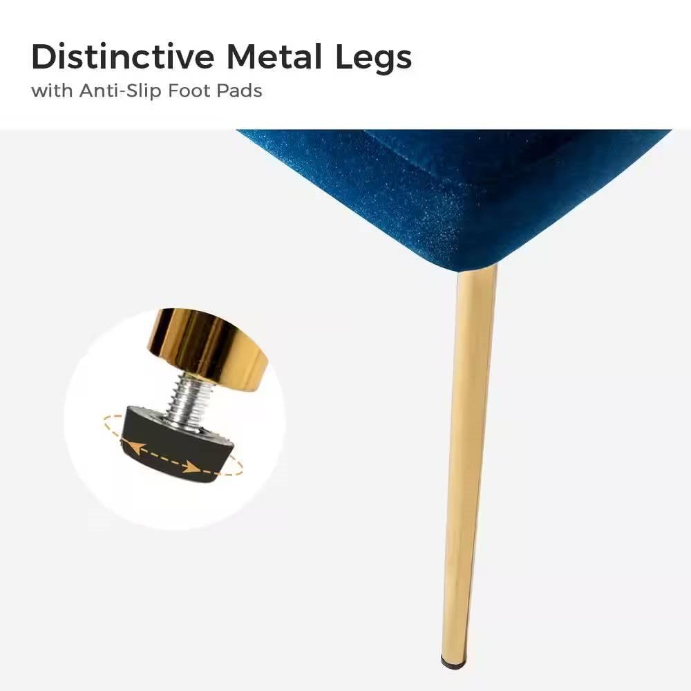 Navy Blue Velvet Upholstered Wingback Accent Side Chair w/ Gold Metal Legs - PRHOMZ