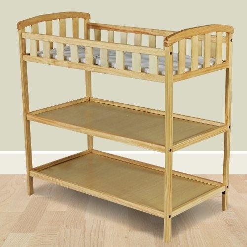 Natural Finish Wood Baby Furniture Changing Table with Safety Rail - PRHOMZ