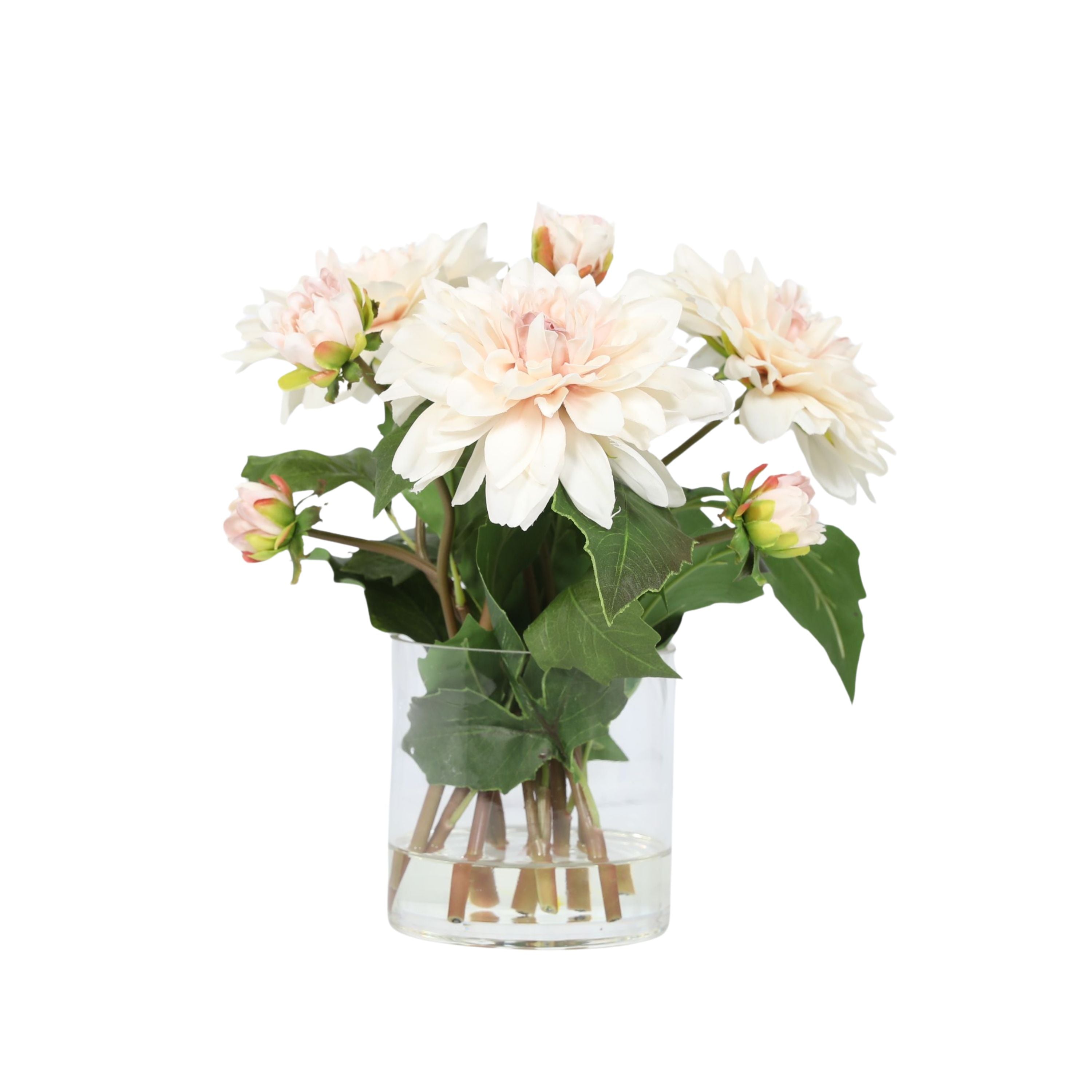 Artificial Dahlia Flower Arrangement in Glass Vase - 10"