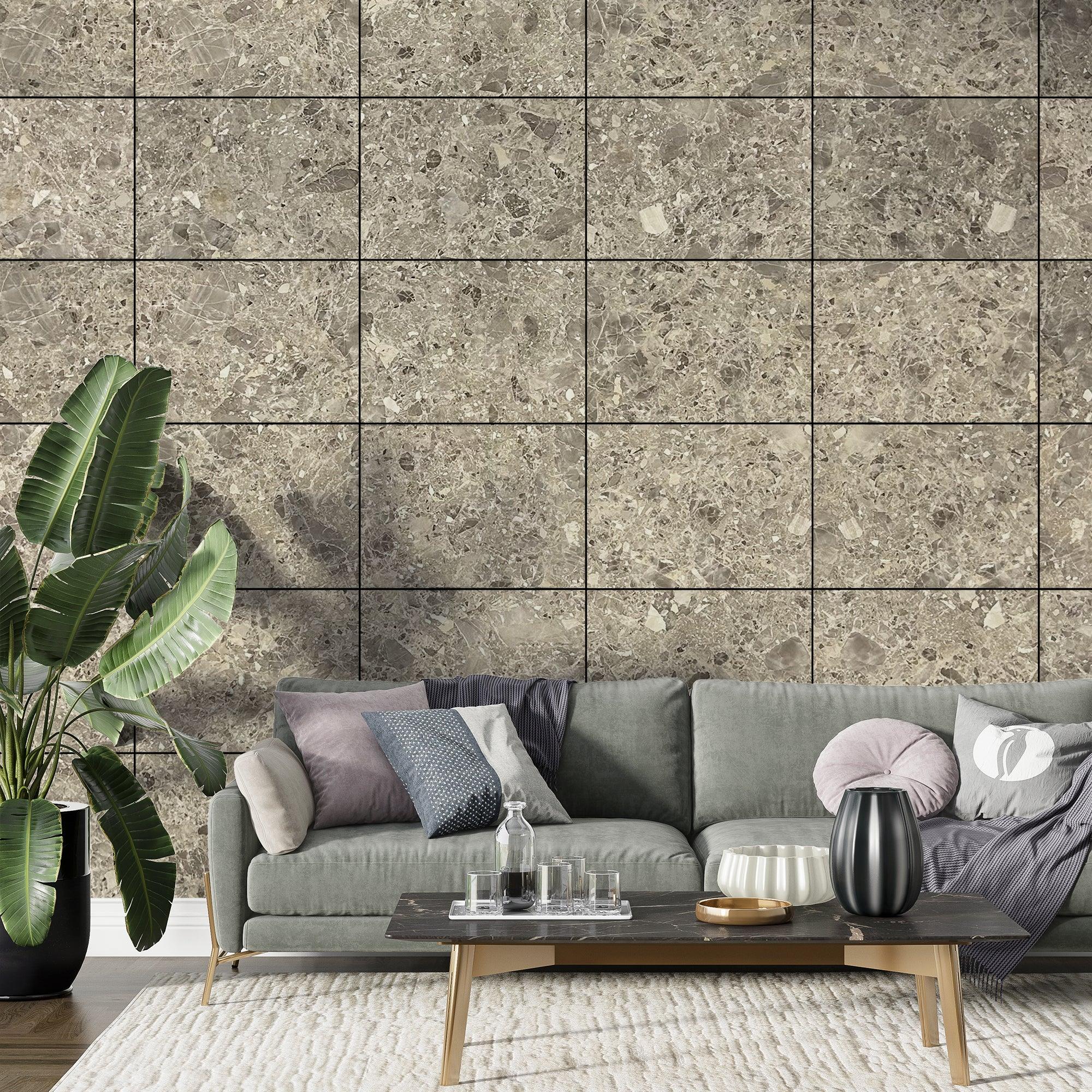 Grey and Taupe Marble Stone Imitation Decorative Panels - PRHOMZ