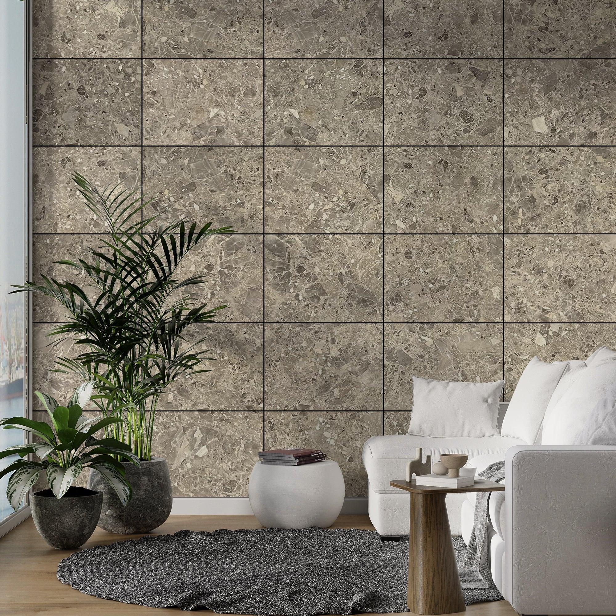 Grey and Taupe Marble Stone Imitation Decorative Panels - PRHOMZ